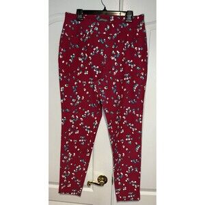 Kate & Mallory Pants Red Print Stretch Canvas Pull On Tapered Leg Plus XL New